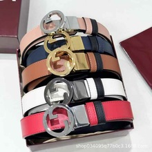 新款G家金属圆圈扣真皮腰带女字母扣双面皮带配西装腰封字母经典