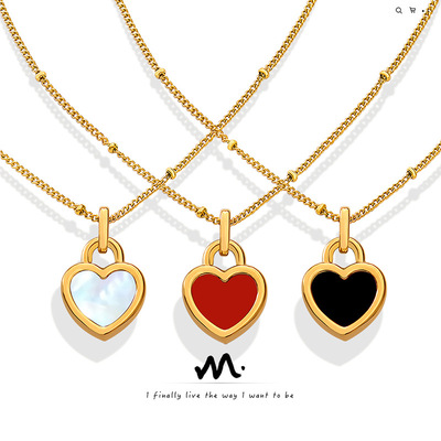 Korean Fashion Accessories cream Sweet wind Two-sided Peach Pendant Necklace Titanium 18K Seashells Set Jewelry