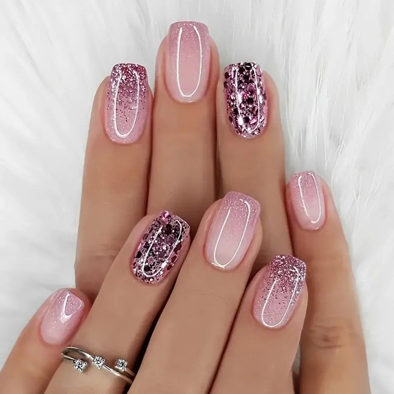 Cross-border explosions wear armour short square 24 nail tablets glitter gradient fake nail tablets removable wholesale