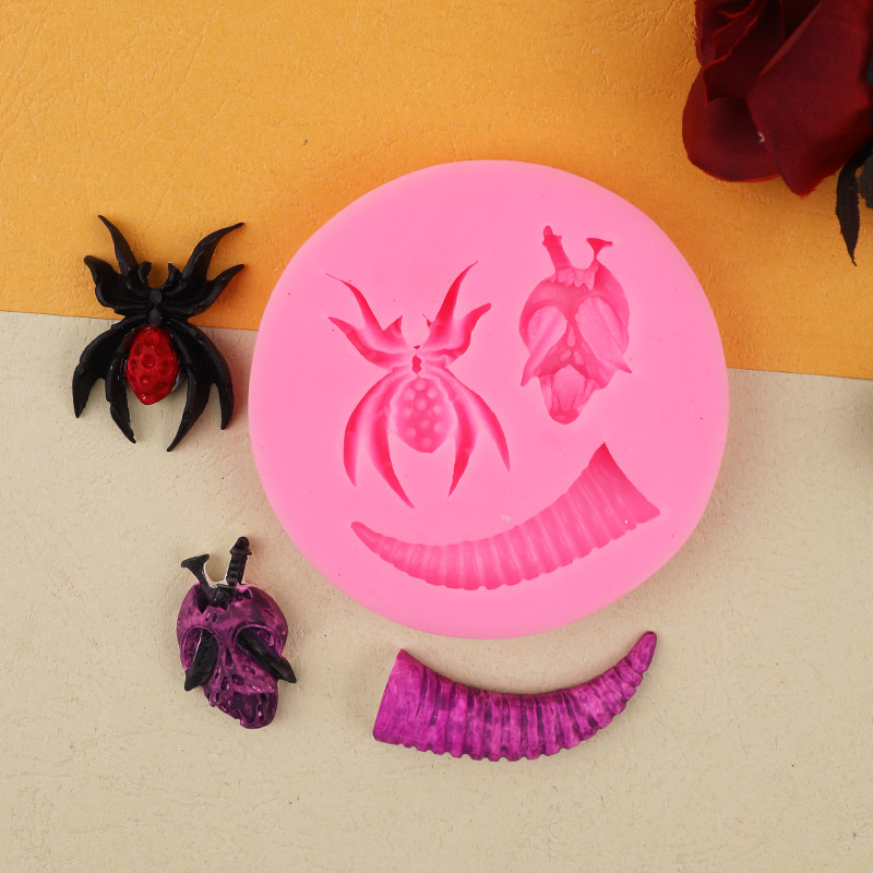 Halloween araña bat cuerno fantasma cráneo silicona molde fondant cake hornear decoración de chocolate