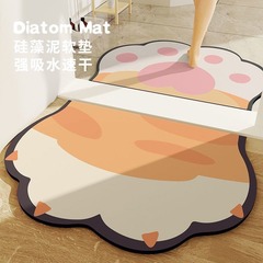 Cartoon diatom mud bathroom absorbent floor mat bathroom toilet door carpet cute cat claw anti-slip foot mat