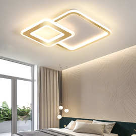 创意正方形金色卧室顶灯北欧次卧小房间主灯超薄极简风格书房灯具