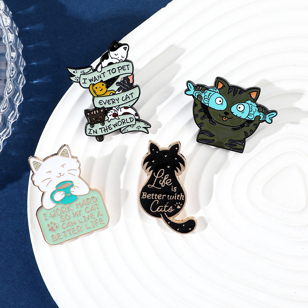 9g Weight Brooches Classification Daily Occasion Alloy Material Letter, Cat, Fish Pattern Unisex Gender Cartoon, Enamel Design Cute Style Cute Pin Letter Cat Fish Alloy Cartoon Enamel Unisex Brooches 25