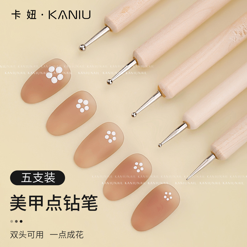 Manicure Tool Set Supplies Double-Ended Dot Pen Dot Diamond Pen Nail Phototherapy Nail 5-Pack Polka Dot Pen Dot Ball Pen