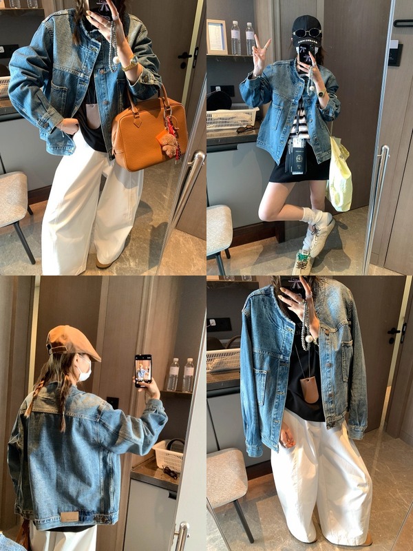 摩且 手工毛边领 高级感水洗蓝廓形宽松显瘦夹克牛仔外套 MQ0794|undefined