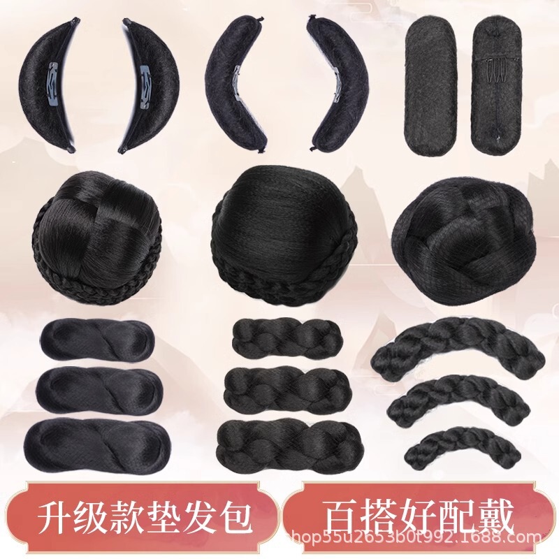 Qianxin Silk Hanfu Wig Bendable Pure Hair Silk Horn All-match Twist Hair Pack Hair Crown Combination Antique Style Qianxin Silk Hanfu Wig Bendable Pure Hair Silk Horn All-match Twist Hair Pack Hair Crown Combination Antique Style