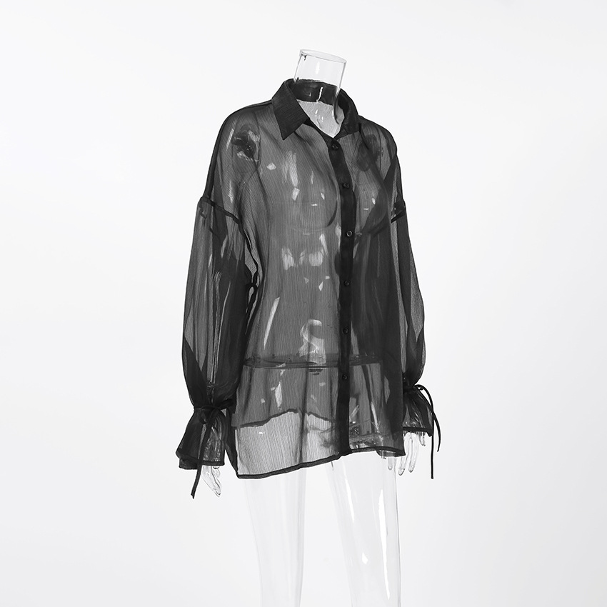 175g Weight Long Sleeve Sleeve Length Single Breasted Placket Type Bishop Sleeve Sleeve Type Polyester Fabric Type Regular Top Length Cardigan, Blouse Tops Type Daily, Party, Date Occasion Turndown Neckline Loose Fit Type Solid Color Pattern Summer Season Women's Gender Sexy Style Wholesale Women's Sexy Solid Color Long Sleeve Blouses 1