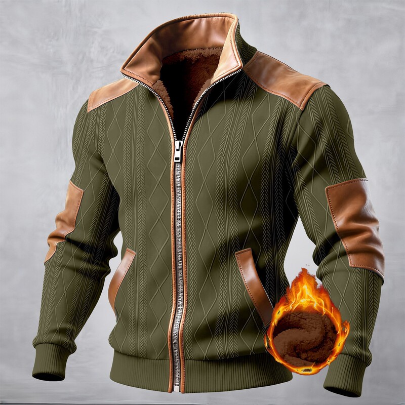 New Cross-Border European Size Men's Textured Jacquard Fleece Patchwork Fashionable Warm Men's Casual Jacket