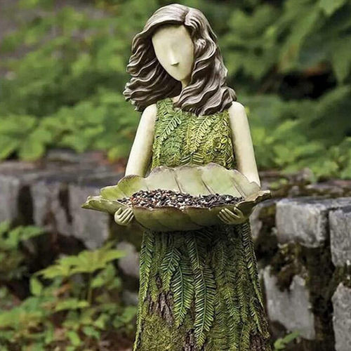 Fairy Forest Girl Bird Feeder Resin Crafts Outdoor Garden Statue Courtyard Lawn Decoration Resin Ornaments
