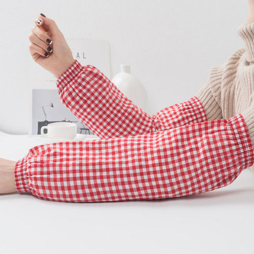 Extra long sleeves for men and women, plaid office cleaning anti-fouling sleeves, autumn and winter warm kitchen housework sleeves