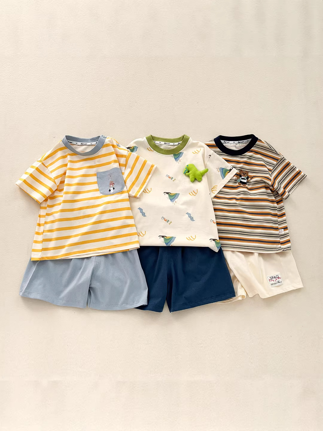 Nuevas camisetas de muñecas para niños manga corta de dibujos animados de algodón para niños y niñas de verano dos piezas para niños antibacterianos de clase A