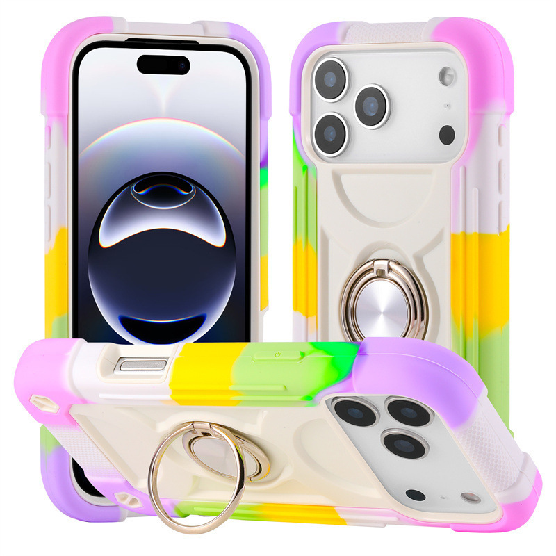 Colorful Ring Suitable for Iphone17Pro Max Protective Case Pc Stand Three-In-One Apple 16/15 Mobile Phone Case Colorful Ring Suitable for Iphone17Pro Max Protective Case Pc Stand Three-In-One Apple 16/15 Mobile Phone Case
