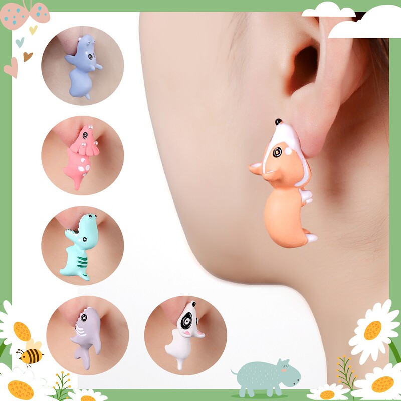 Crocodile-Themed Squeaky Animal Ear Studs/Ear Clips, Exquisite, Cute, Creative, Sweet, Ins-Style Cartoon