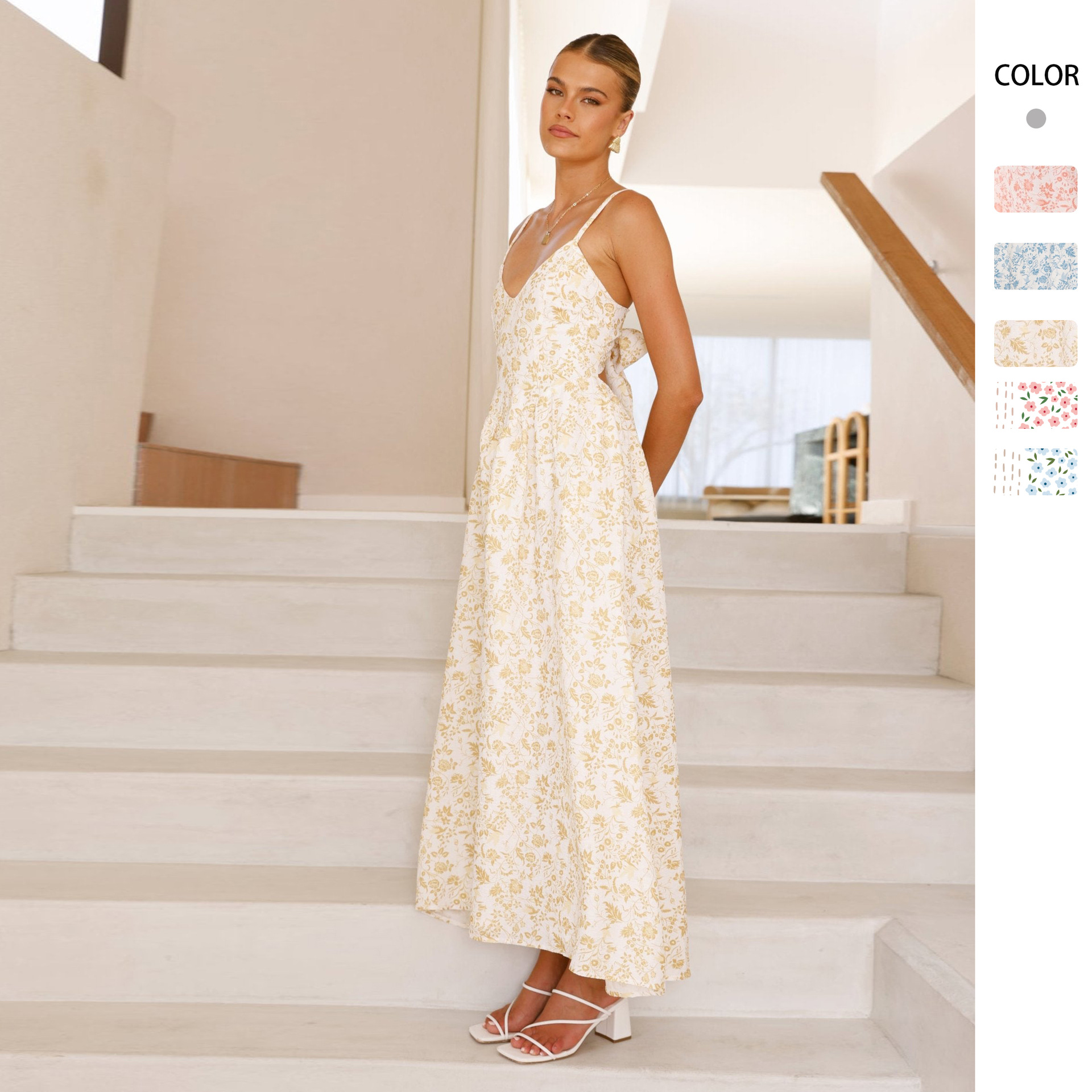 in stock Cross-border European and American Independent Station New V-collar Holiday Dress Sexy Backless Bow Spice dress