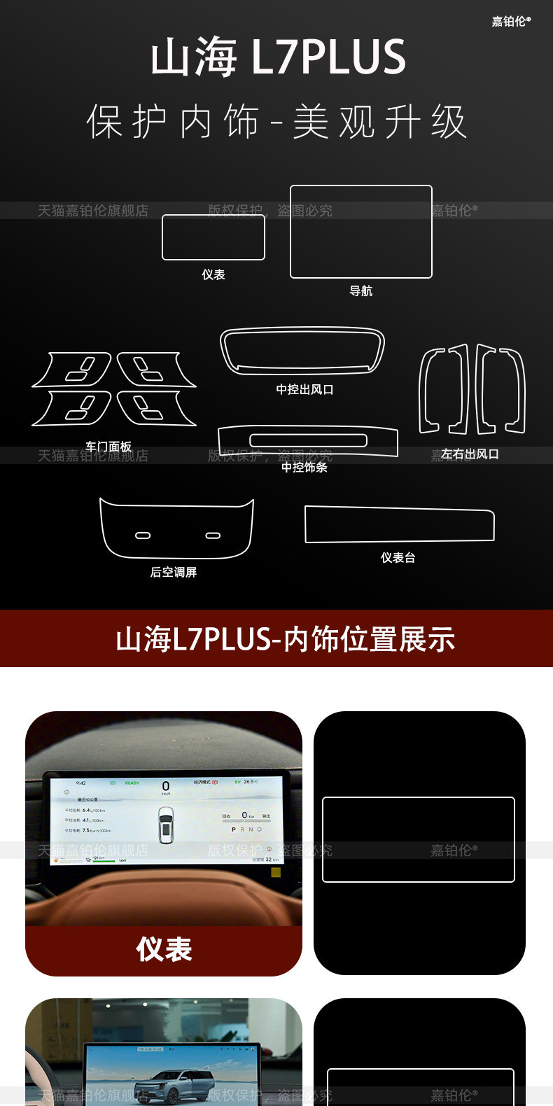 Suitable for Jetour Shanhai L7plus interior protection film, center console sticker, navigation screen tempered film, accessories and modification supplies