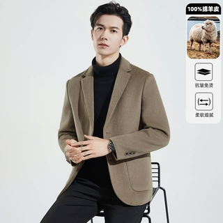 100%毛呢西服男2023秋冬新款手工纯羊毛大衣双面修身妮子西装外套