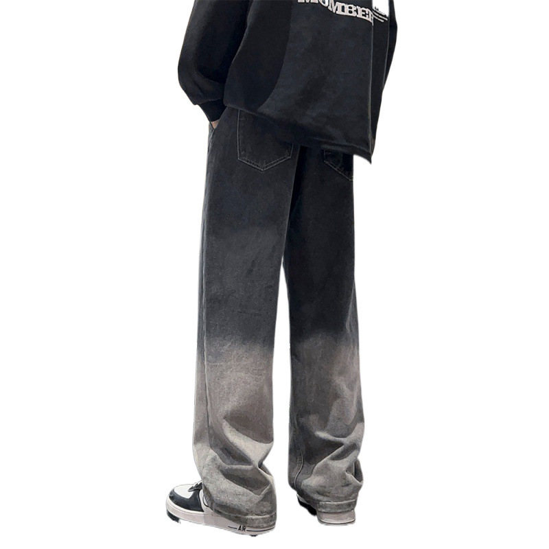 Una marca de moda de Hong Kong jeans para hombres otoño y invierno nuevos pantalones de pierna ancha gradiente al por mayor jeans para hombres