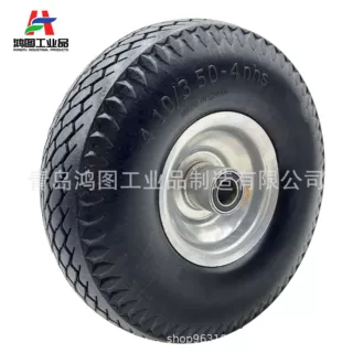 工厂10寸4.10/3.50-4聚氨酯PU发泡轮免充气手推车工具车实心轮胎