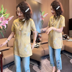 公式写真の新しい中国風の婦人服2025新しい美しい禅ボタン付きトップとジーンズの2点セット