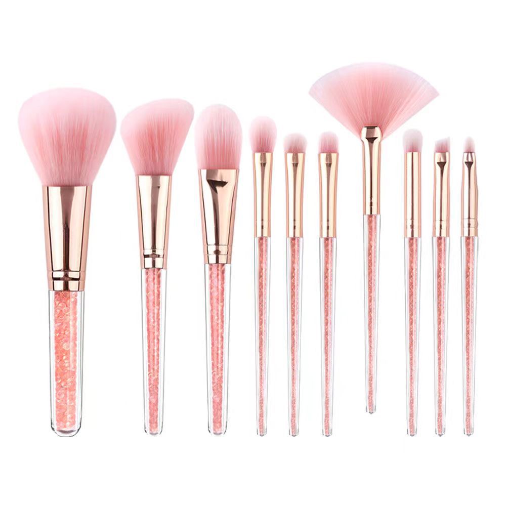 10 pinceles de maquillaje rosa de mango de diamante set blush eye shadow cepillo de cristal manejo de perforación interna cepillo de base eye shadow cepillo