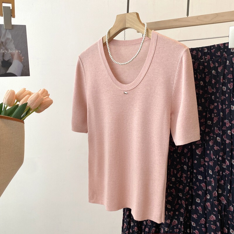 25 Early Autumn New U-Neck Short-Sleeved Knitted