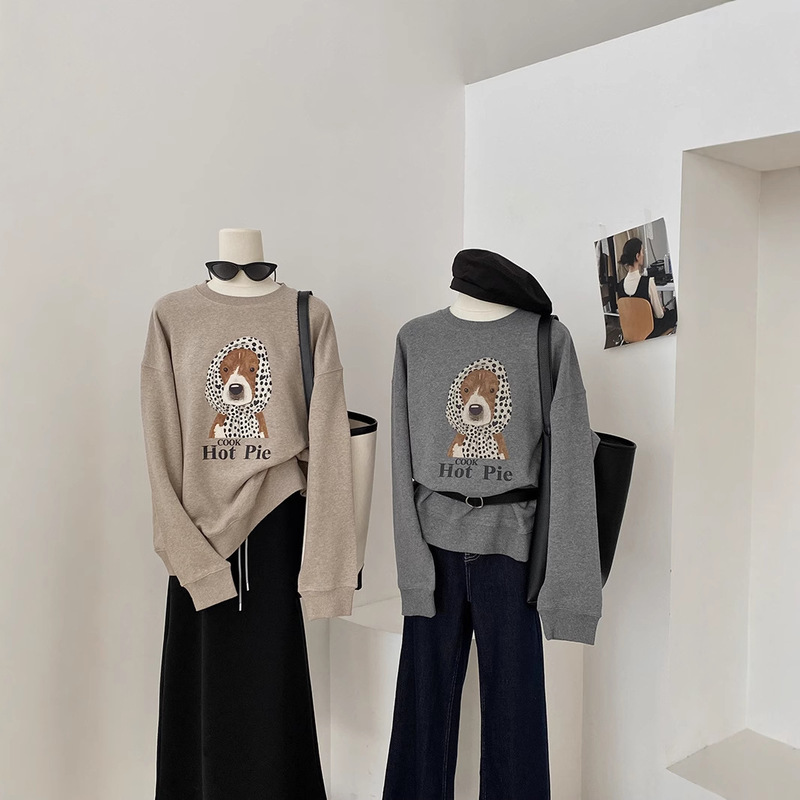 Pure Cotton Fleece-Lined ~ 2025 Winter New Floral Yarn Headscarf Puppy Heavy Fleece Round Neck Hoodie for Women in a Lazy Style