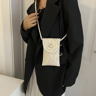 Straw small cute universal shoulder bag, woven one-shoulder bag
