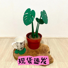モンステラコースター植物、マグノリアコースター植物、磁石付き、3Dリアルな緑の植物の置物