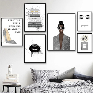 Amazon Black and White Fashion Women High Heels Eyelashes Living Room Bedroom Painting Poster Canvas Decorative Painting Core