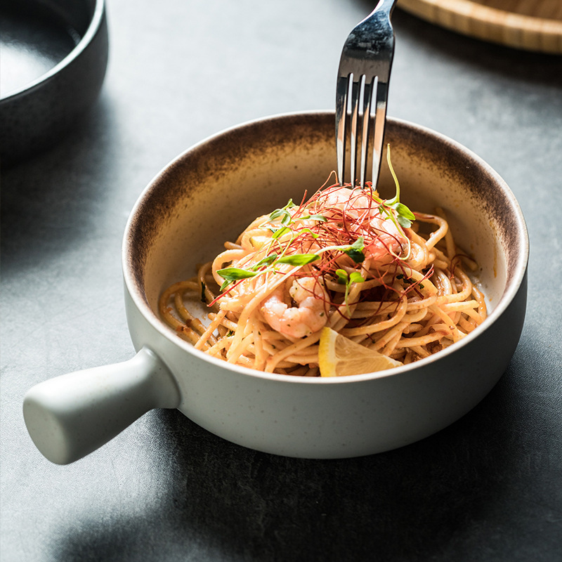 Cross-border salad bowl with handle noodle soup bowl anti-scald ramen bowl rice noodle bowl dumpling bowl oven bowl wholesale