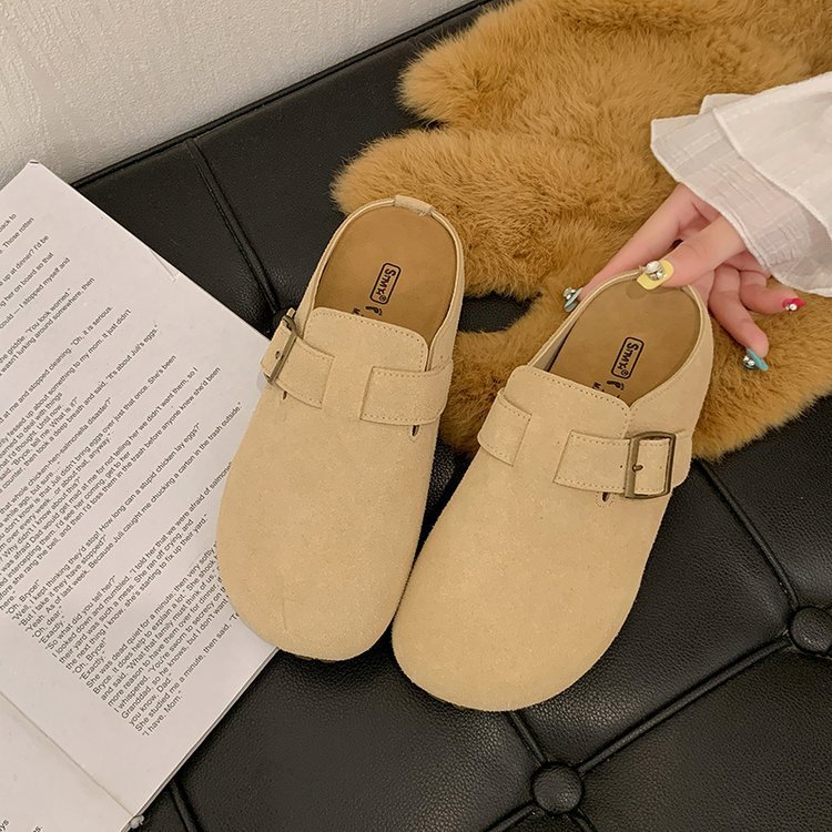 现货磨砂皮软底勃肯拖鞋女包头半拖鞋2025秋冬一脚蹬懒人拖鞋女|undefined