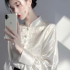 新中式国风盘扣长袖衬衫女春季新款轻奢高级减龄洋气提花绝美上衣
