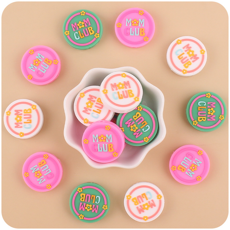 Nueva historieta del bebé MM redondo de silicona mordedor creativo DIY bebé molar pezón cadena mordedor pequeños accesorios