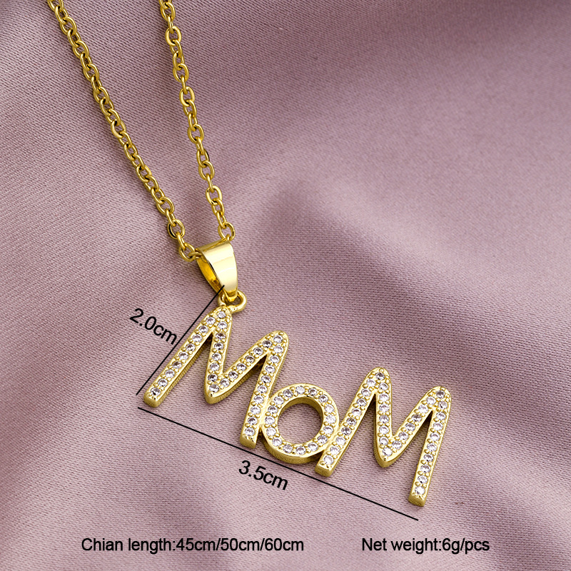 304 Stainless Steel Copper MAMA Simple Style Plating Inlay Letter Zircon Pendant Necklace display picture 3