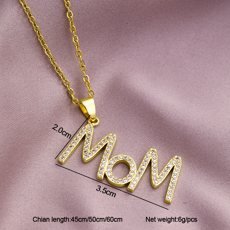 Zircon, Brass Pendant Material Zircon Inlay Material Pendant Necklace Classification 304 Stainless Steel Chain Material 304 Stainless Steel Copper MAMA Simple Style Plating Inlay Letter Zircon Pendant Necklace