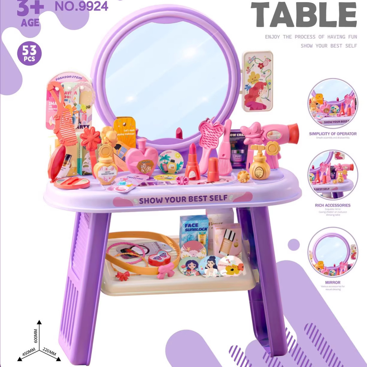 Transfronterizos niños simulación de luces y música chicas vestidos joyas mesa de maquillaje para pasar la casa princesa tocador juguetes