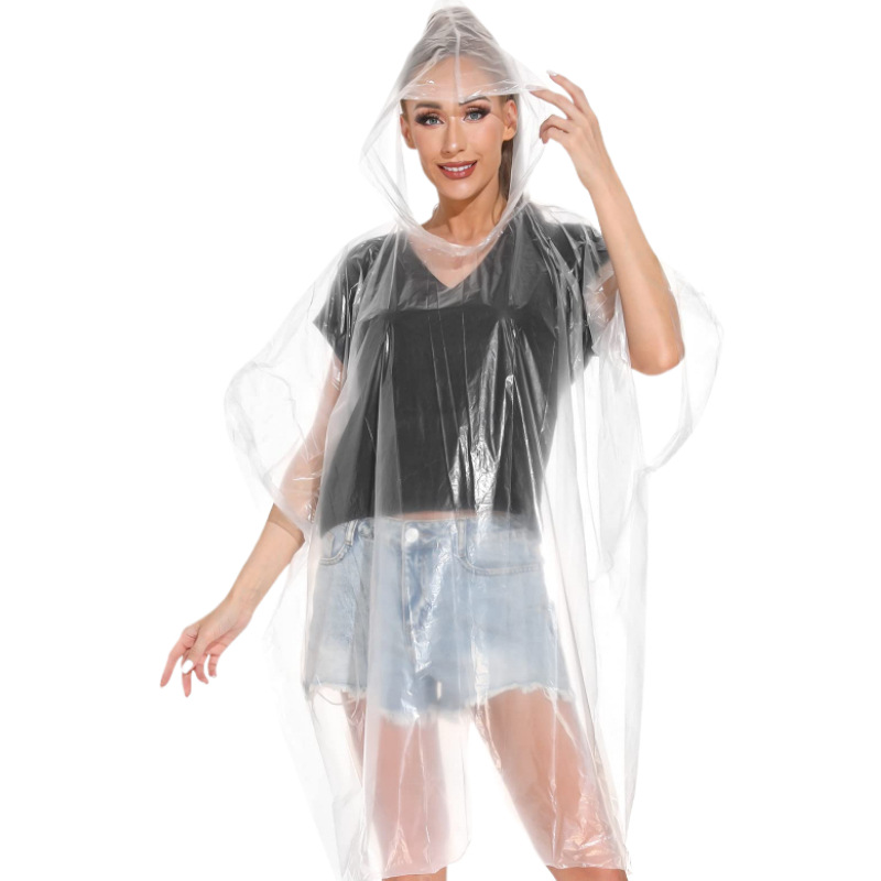Poncho desechable capa transparente de emergencia poncho con capucha de cordón poncho de emergencia traje familiar para adultos y niños