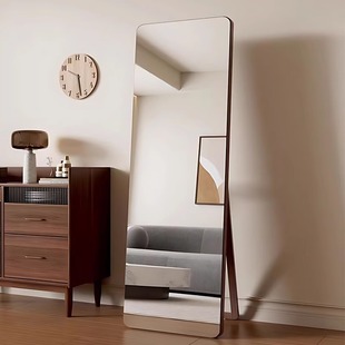 Tempered Glass Solid Wood Full-Length Mirror Floor-To-Ceiling Mirror for Home Girls' Bedroom Dressing Mirror Light Luxury High-End Wall-Mounted Fitting Mirror