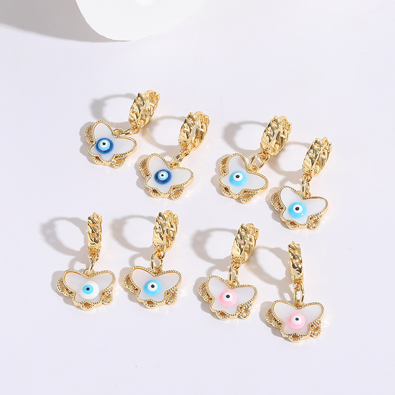 Fashion Butterfly Copper Plating Inlay Shell Drop Earrings 1 Pair