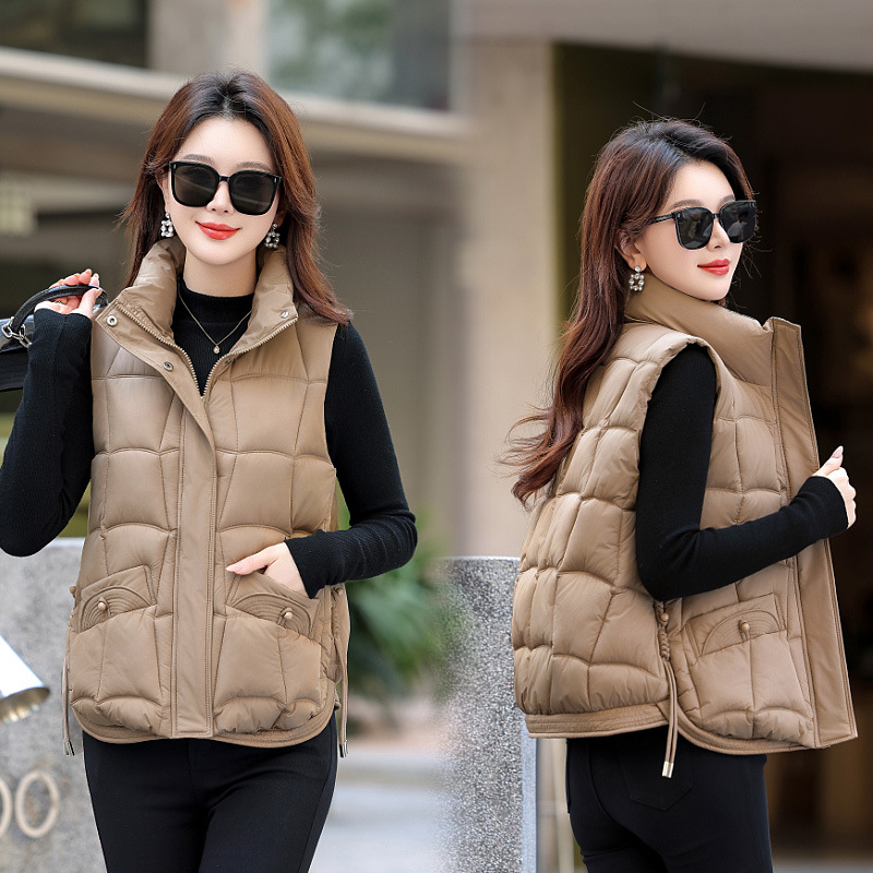 Otoño y invierno chaleco de pluma de algodón corto para mujeres 2025 moda de chicas con cuello caliente chaleco de abrazadera de hombro chaqueta