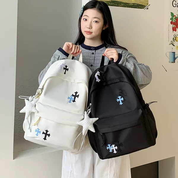 26 New stylish embroidered cross backpack for women, suitable for middle and high school students, with large capacity and attractive design