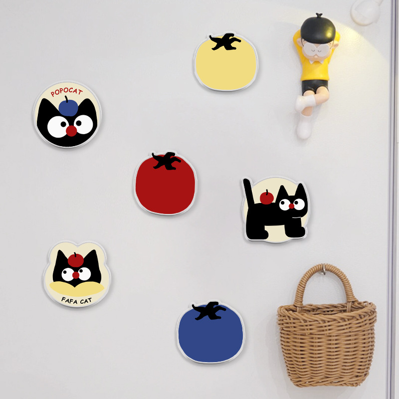 Caricatura gatito refrigerador adhesivo magnético 2024 nuevo adhesivo magnético acrílico decoración de armario moderno simple
