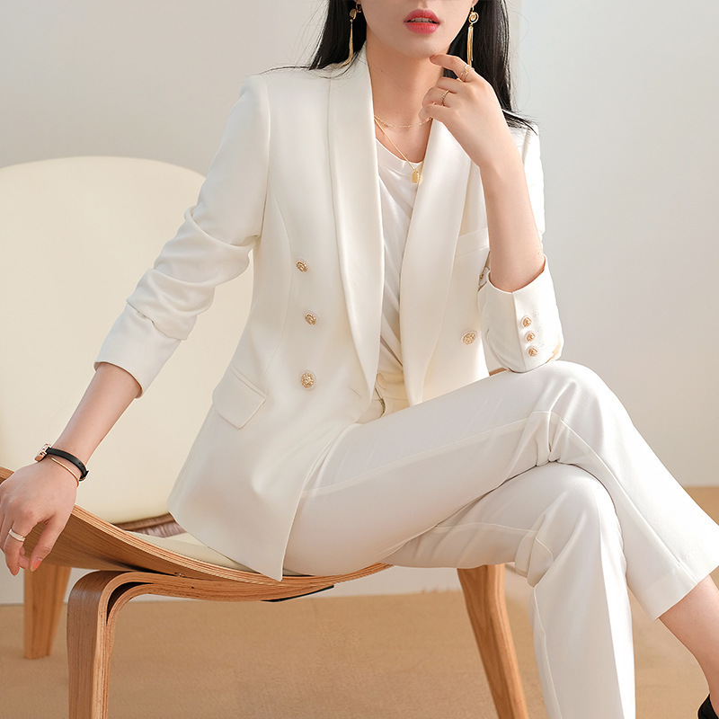 Cross-Border White Blazer Women's Professional Attire Elegant Goddess Style Workwear Double-Breasted Formal Suit Autumn