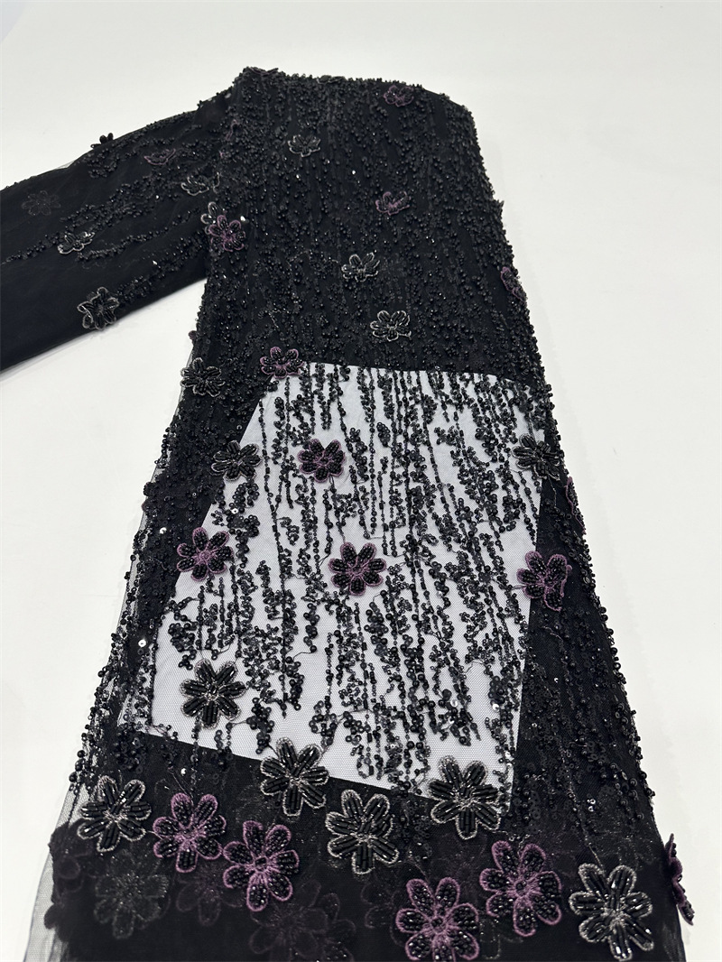 Multicolor decalca hecha a mano tubo de perlas bordado tela de malla pequeña cena de hadas fresca vestido de boda tela de vestido
