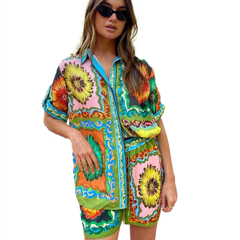 Vacation Style Holiday Daily Women's Vacation Flower Polyester Printing Pant Co-ord Set Shorts Sets