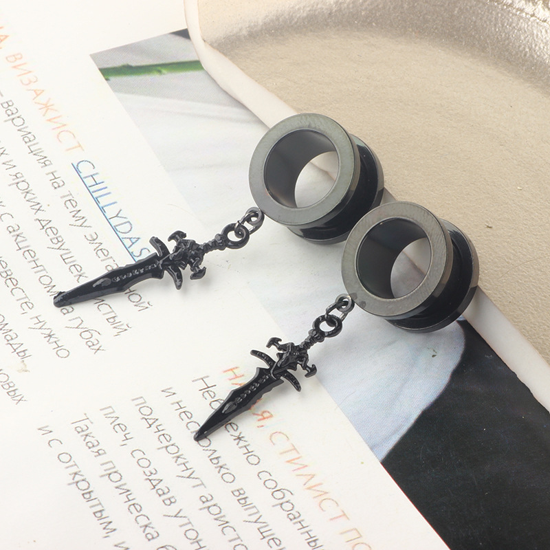 25mm Externally Threaded Ear Auger Pendant Geometric Earring - Black 18K Gold Plated detail image 8