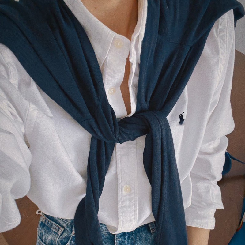 High-End Rl Ralph Cotton-Linen Shirt with Three Tags, Classic Pony Embroidery, Loose Fit, Casual Versatile Long-Sleeve Top 25