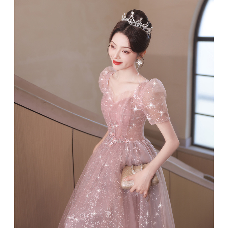 Wedding Dress Evening Dress Women's Light Luxury Niche High-end High-end Sense Small Pink Engagement Princess Dress for Girls