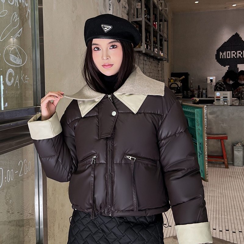 2025 invierno nuevo engrosado corto pequeño chaqueta de algodón de pluma de moda de mujer simple chaqueta de algodón sin lavado image 3