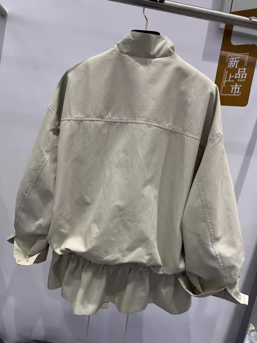 ng2510292 European Style 2026 Spring New Stand Collar Zipper Drawstring Fashionable Loose Casual Mid-Length Trench Coat Women's_ecoleips.com